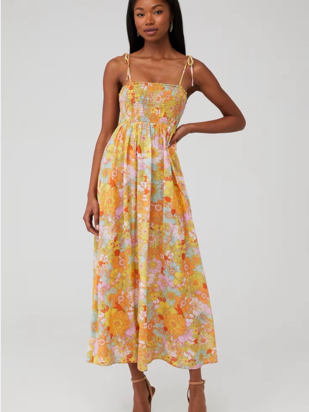 Show Me Your MuMu Yellow Multi Floral Tie-Shoulder Maxi Dress